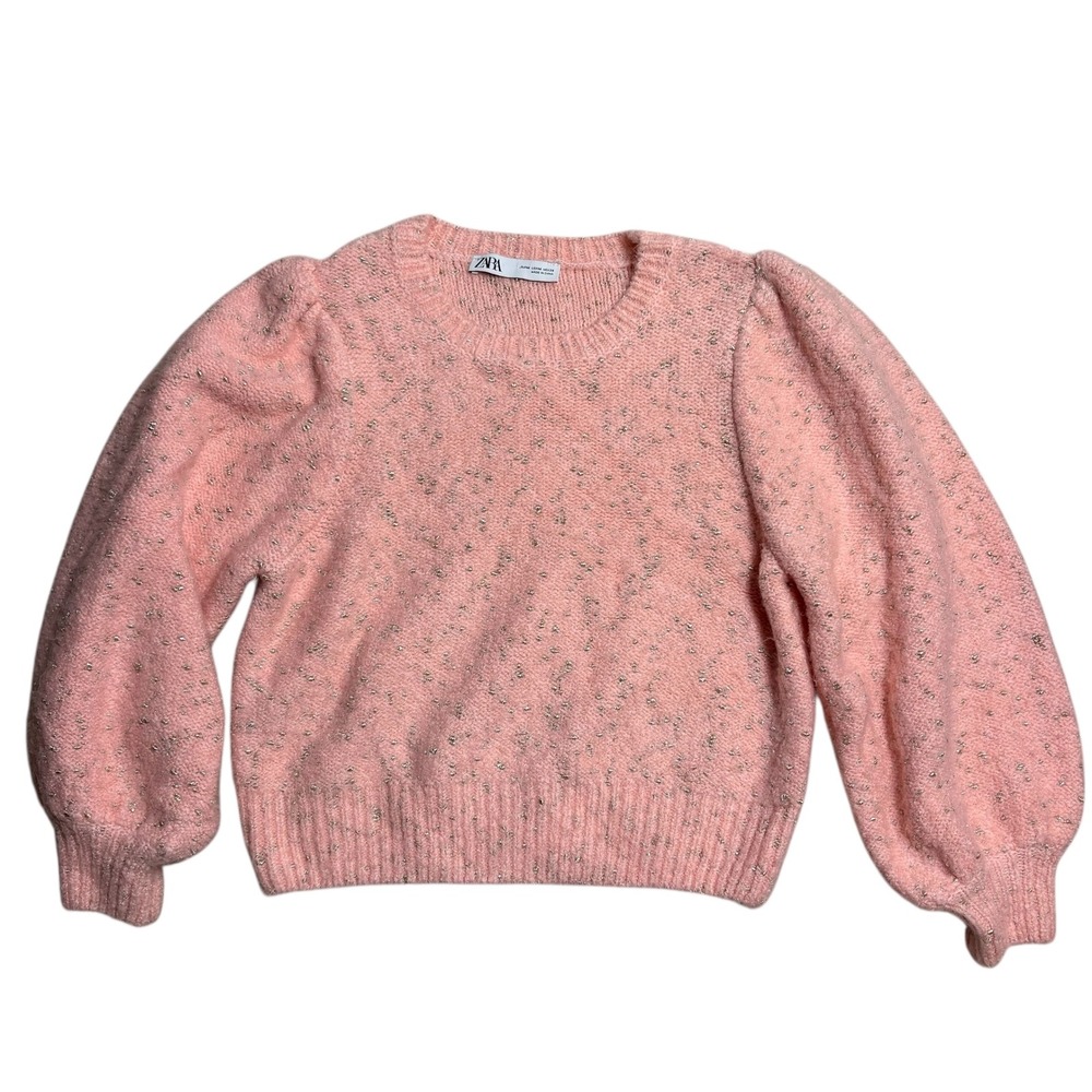 ZARA Pink‎ Sparkle Puff Sleeve Sweater Womens Size Medium - Picture 3 of 7